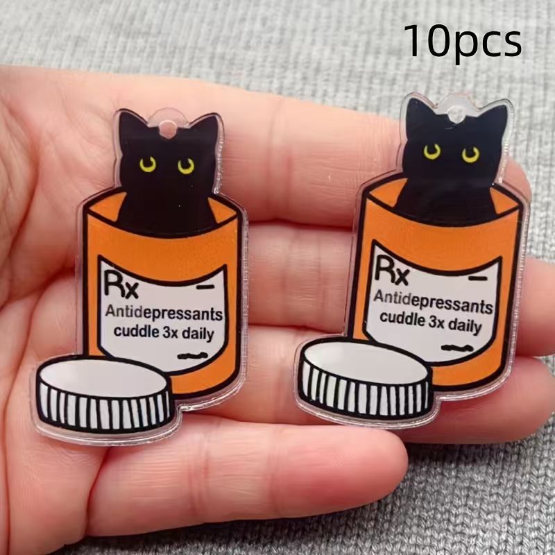 Jewelry Making For Birthday Party - 10pcs acrylic medicine cat pendant, DIY