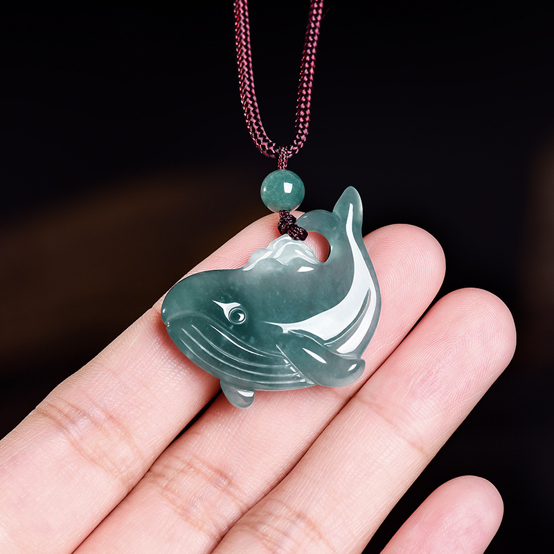 Jewelry Making Jewelry - Natural Burmese Jadeite Whale Pendant Necklace